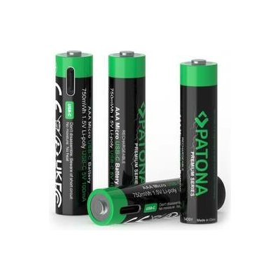 PATONA nabíjecí baterie AAA/LR03 Li-Pol 500mAh 1,5V s USB-C nabíjením, 4ks v balení – Sleviste.cz