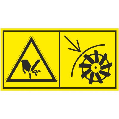 Nebezpečí pořezání - neotvírej kryt rotujících nožů samolepící vinylová fólie 45 x 85 mm – Hledejceny.cz