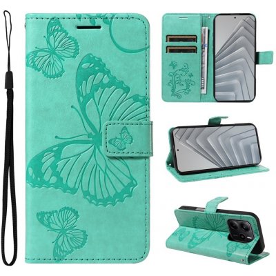 Big Butterfly knížkové pouzdro na Xiaomi Redmi Note 14 - modrozelené – Hledejceny.cz