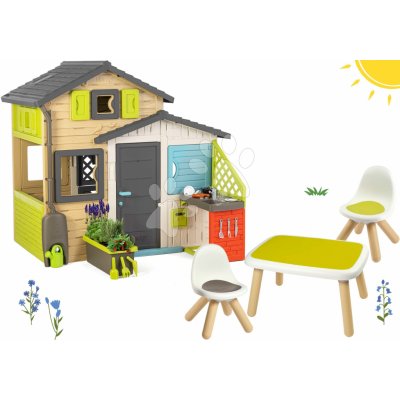 Smoby Set domček Priateľov v elegantných farbách Friends House Evo Playhouse rozšíriteľný s kuchynským posedením pri kvetináči SM810204-32