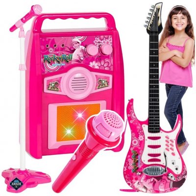 Kruzzel 22407 Dětská rocková elektrická kytara a zesilovač a mikrofon růžová – Zboží Dáma