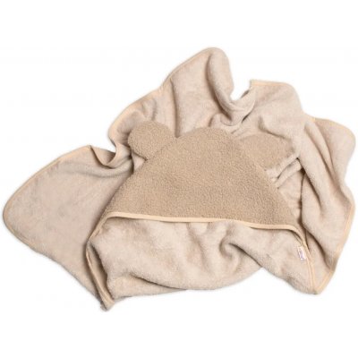 Baby Nellys Kojenecká osuška s kapucí a oušky Boucle 80x80cm béžová, hnědá – Sleviste.cz