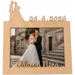 ČistéDřevo Dřevěný svatební fotorámeček s datem a jménem - 15x20 cm – Zboží Živě