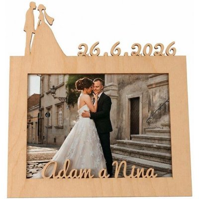 ČistéDřevo Dřevěný svatební fotorámeček s datem a jménem - 15x20 cm – Zboží Živě