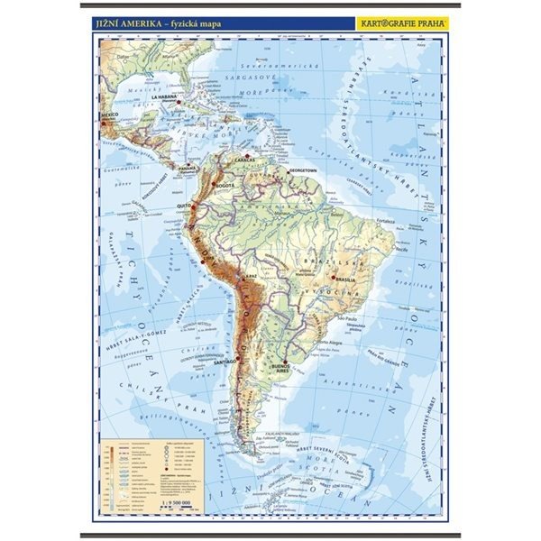 Nástěnné mapy Jižní Amerika – nástěnná fyzická mapa 1 : 9 500 000