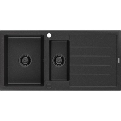 MEXEN/S Andres granitový dřez s odkapávačem 1000 x 500 mm černá/stříbrná metalik černý sifon 6515101510-73-B