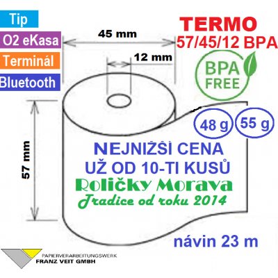 Termo kotouček 57/45/12 BPA 23m (57mm x 23m) Množství: 60 ks kotoučků v kartonu – Zboží Živě