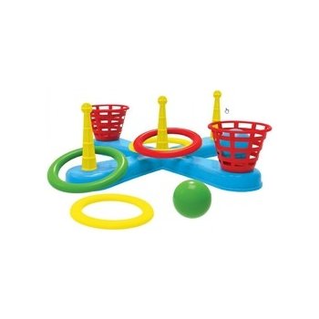 Teddies Házecí hra plast kříž s kruhy + košíčky s míčky