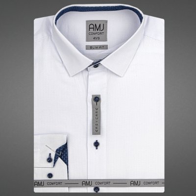 AMJ pánská bavlněná košile dlouhý rukáv prodloužená délka slim fit VDBPSR1154/22 bílá vytláčaný vzor – Zboží Dáma