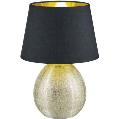 Trio Leuchten R50631079 LUXOR - Moderní stolní lampa s keramickým zlatým podstavcem a stínidlem v černé barvě 1 x E27, 35cm (Stolní lampa s textilním stínidlem)