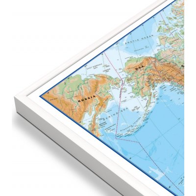 Maps International Svět - nástěnná fyzická mapa 135 x 85 cm Varianta: mapa v hliníkovém rámu, Provedení: bílý rám – Zboží Mobilmania