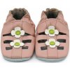 Dětské capáčky Carozoo Kožené capáčky s koženou podrážkou růžové sandálky s květinami Růžová