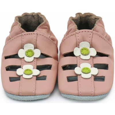 Carozoo Kožené capáčky s koženou podrážkou růžové sandálky s květinami Růžová