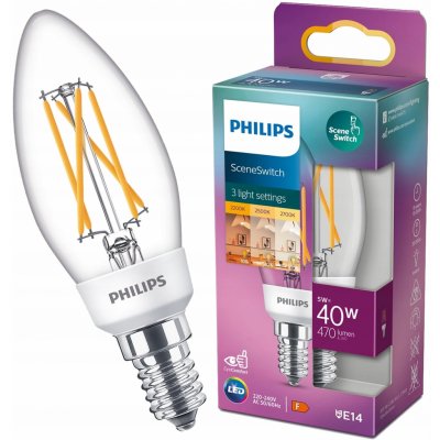 Philips LED žárovka E14 5W/40W 470lm 2200-2700K – Zboží Mobilmania