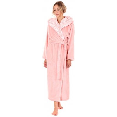 Vestis dámský dlouhý župan s kapucí FLORA světle růžová/bílá – Zboží Mobilmania