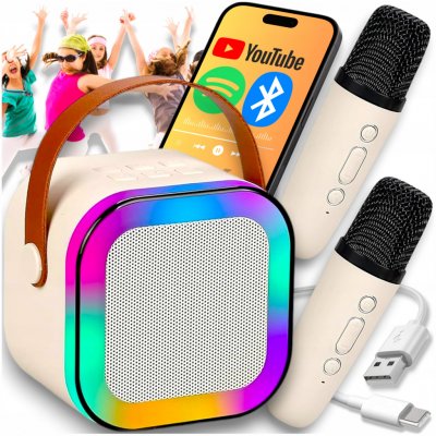 KARAOKE REPRODUKTOR 2 MIKROFONY RGB BLUETOOTH USB SD PŘENOSNÝ MINI JACK SADA – Zboží Dáma