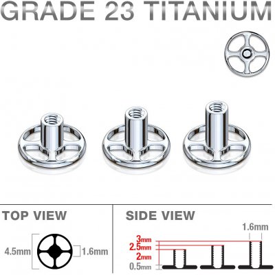 Šperky eshop Podkožní implantát microdermal z titanu kruhový tvar vnitřní závit čtyři otvory W48.39 – Zbozi.Blesk.cz
