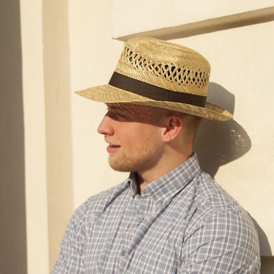 Pánský slaměný klobouk s krempou nahoru a stuhou – Sleviste.cz