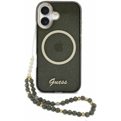 Guess IML Glitter Script Strap MagSafe Zadní Kryt pro iPhone 17 Black – Zboží Mobilmania