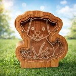 Dřevěná pokladnička pes s možností personalizace – Zboží Dáma