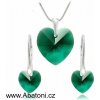 Swarovski Elements Heart krystal stříbrná sada náušnice a přívěsek s řetízkem zelené srdce srdíčko 39161.1 Emerald zelená tmavá smaragdová brčálová