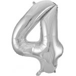 Amscan Balónek fóliový narozeniny číslo 4 stříbrný 86 cm – Sleviste.cz
