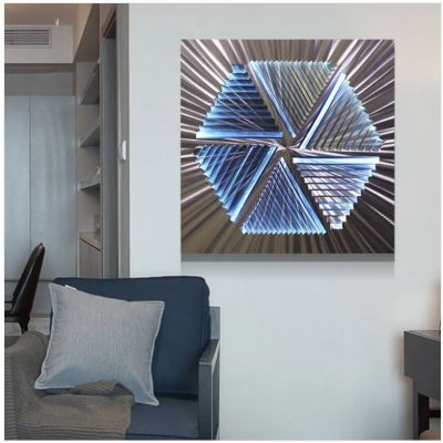 Plechové obrazy na zeď - Kovové (hliníkové) - LED podsvícené RGB 20 barev - Trojúhelníky 50x50cm – Zboží Mobilmania