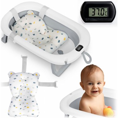 Ricokids Skládací dětská vanička s teploměrem a vložkou bílo šedá – Sleviste.cz