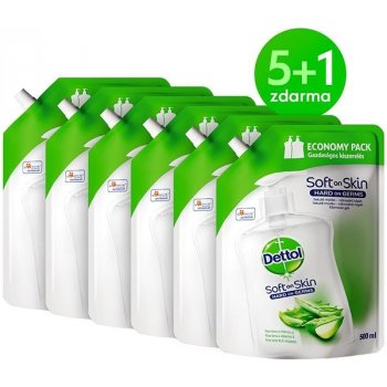 Dettol Aloe Vera Hydratující antibakteriální tekuté mýdlo náhradní náplň 6 x 500 ml