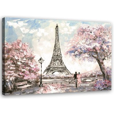 Obraz na plátně Eiffelova věž Paříž růžová malovaná - 100x70 cm – Zbozi.Blesk.cz