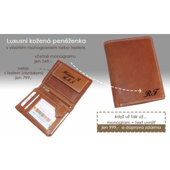Luxusní peněženka s vaším monogramem iniciály textem obrázkem z pravé kůže  od 999 Kč - Heureka.cz