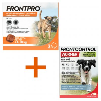 Frontpro 4-10 kg 28,3 mg 3 žvýkací tablety a Frontcontrol Wormer pro psy 10 kg 2 tablety – Hledejceny.cz