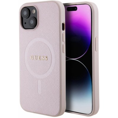 Guess PU Saffiano MagSafe iPhone 15 růžové – Zboží Mobilmania