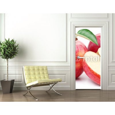 WEBLUX 50507014 Samolepka na dveře fólie Red apple with leaf and slice. Červené jablko s listy a plátky. rozměry 90 x 220 cm – Zboží Mobilmania