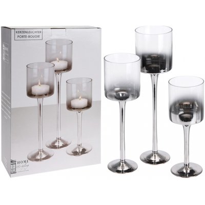 Koopman International b.v. Svícen skleněný kalich, stříbrná barva - sada 3 ks – Hledejceny.cz