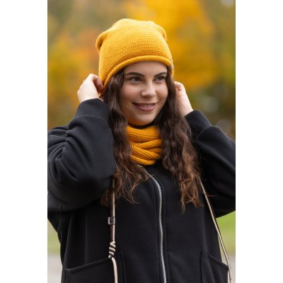 Italy fashion zimní set čepice a nákrčník hořčicová – Zboží Mobilmania