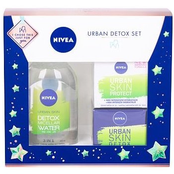 Nivea Urban Skin Defence denní pleťová péče SPF20 50 ml + noční pleťová péče 50 ml + micelární voda 400 ml pro ženy dárková sada