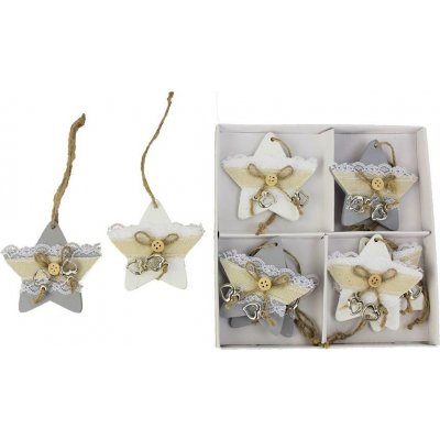 MOREX Dřevěná dekorace hvězda 8ks D0504 – Zboží Dáma