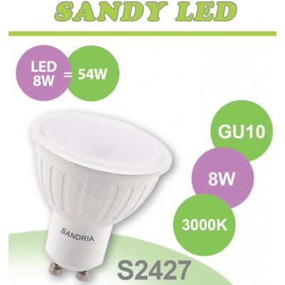 SANDRIA LED žárovka GU10 S2427 SANDY LED GU10 8W SMD 3000K – Zboží Mobilmania