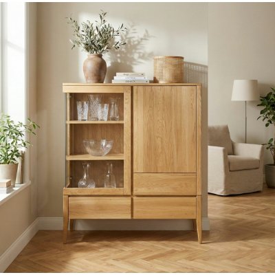 Nábytek z lesa Vitrína VI37DB Heritage retro masiv dub 120 x 140 x 43 cm 5YG – Sleviste.cz