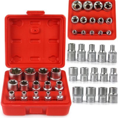 MAR-POL Hlavice nástrčné Torx E4 - E24, 1/2", 3/8", 1/4", sada 14 ks M66422 – Zboží Dáma