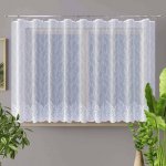 Rand žakárová záclona 22675 SAFIRA, lístečky / vlnky, s bordurou, bílá, výška 150cm (v metráži) – Zboží Dáma