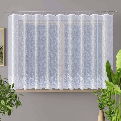 Rand žakárová záclona 22675 SAFIRA, lístečky / vlnky, s bordurou, bílá, výška 150cm (v metráži) – Zboží Dáma