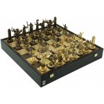 Manopoulos Ručně vyráběná sada šachových figurek Řecká mytologie - zlaté/hnědé šachové figurky a bronzová šachovnice 48x48cm – Zboží Dáma