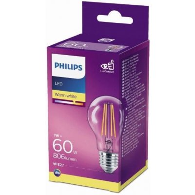 Philips 8718699665289 LED žárovka E27 7W/60W 806lm 2700K A60 filament – Hledejceny.cz