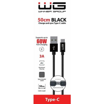 Winner WINTYPCUS50CM USB-C, datový, 3A, 0,5m, černý