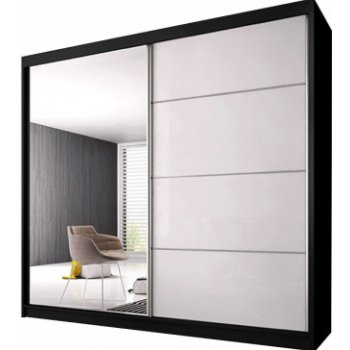 Idzczak Multi 35 203 cm s posuvnými dveřmi a zrcadlem Černá / bílá lesklá