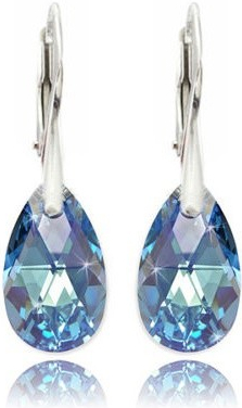 Swarovski Elements Pear krystal stříbrné visací modré slzičky kapky 31215.5 Aquamarine modrá světlá azurová nebeská