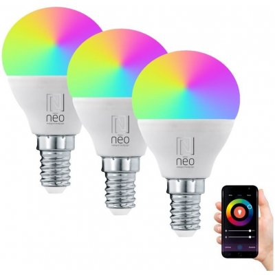 IMMAX NEO LITE SMART sada 3x žárovka LED E14 6W RGB+CCT barevná a bílá, stmívatelná, Wi-Fi, P45, TUYA