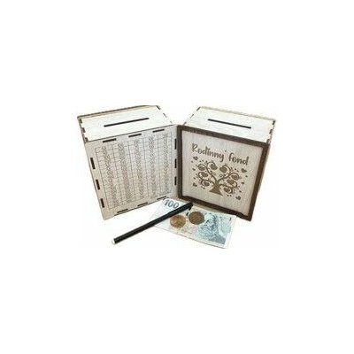 Pokladnička RODINNÝ FOND, zaškrt.pole, dřevo – Zboží Dáma